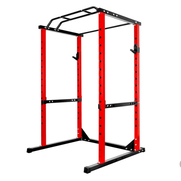1200 lbs Red Exercise Power Cage with Barbell Safety Racks, 2"x2" Thickened Steel Squat Cage, J-Hooks Pull-Up Station for Home Gym Lifting