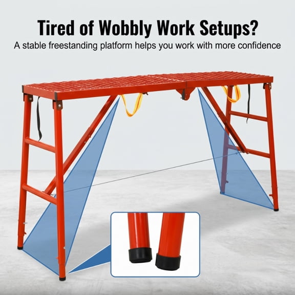 1200 lbs Wide Deck Scaffolding Platform, 69 in Foldable Height Adjustable Red Work Platform for Ceiling Installation & Drywall Jobs