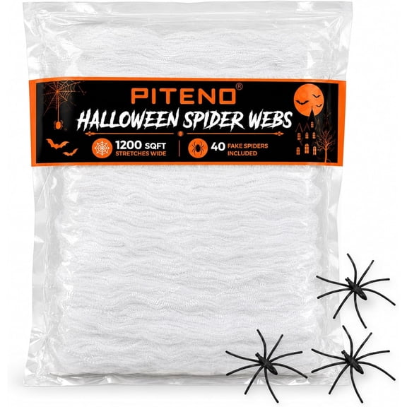 1200 sqft Spider Webs Halloween Decorations with 40 Fake Spiders, Stretchable Halloween Spider Webs for Indoor Outdoor Haunted House Yard Porch Party Decor (White),White