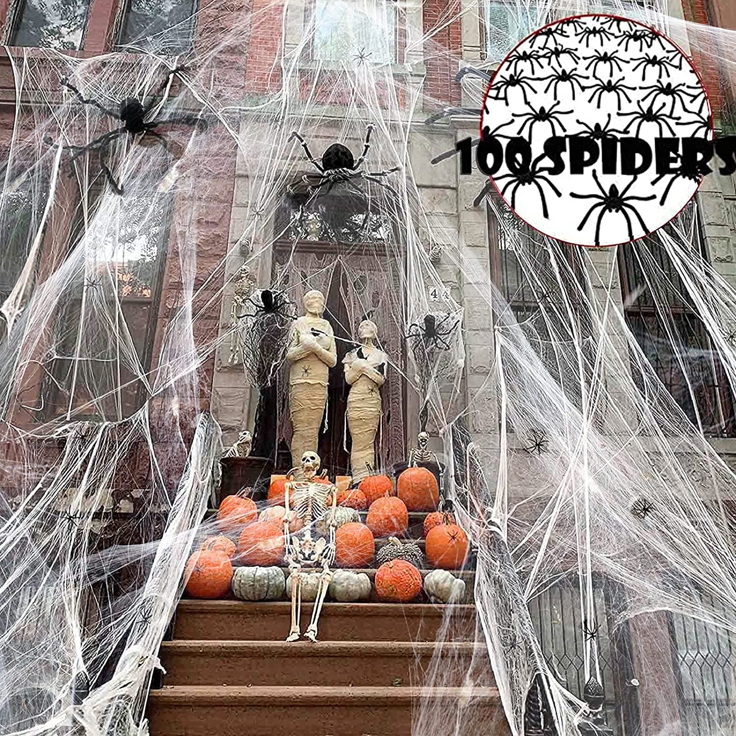 1200 sqft Spider s Halloween Decorations, Super Stretch Spider  Cobwebs with 100 Plastic