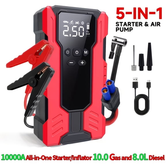 12000/11000/10000A 7/5-in-1 Car Jump Starter with 150PSI Air Pump, Portable Battery Booster Digital Tire Inflator, for Gasoline & Diesel Vehicles