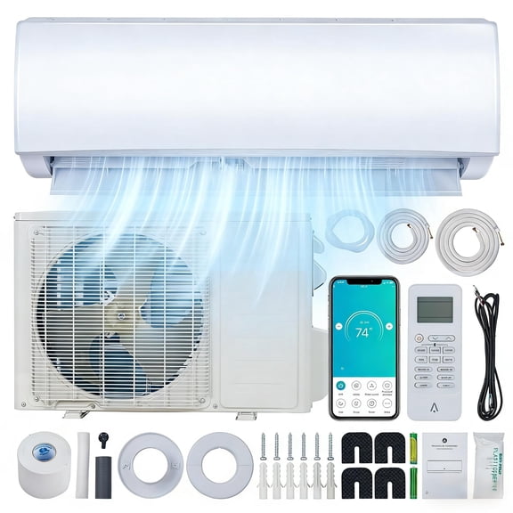 12000 BTU Mini Split AC & Heat Pump, 21 SEER2 Inverter, WiFi & Alexa, Cools 750 Sq. Ft, 230V, Install Kit