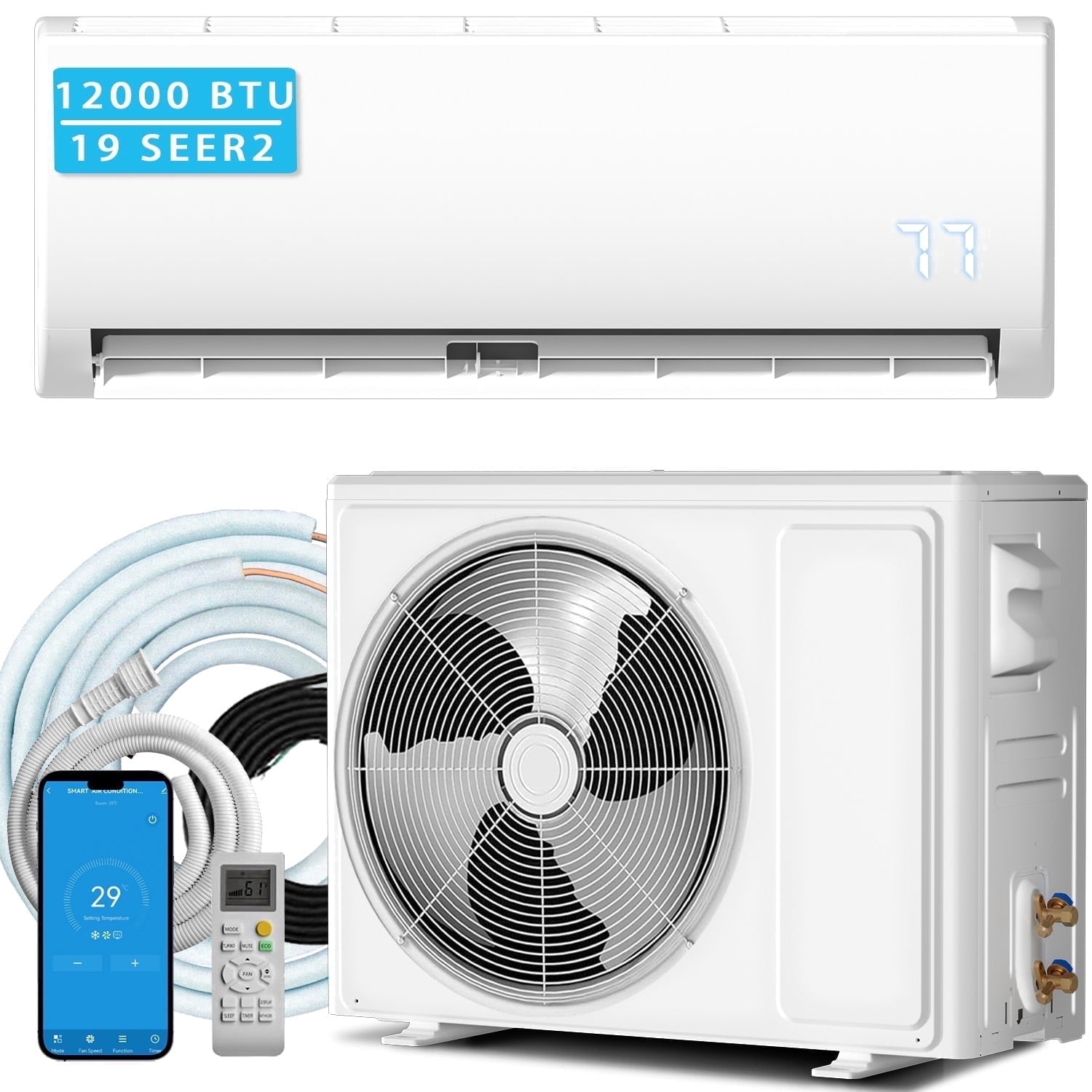12000 BTU Mini Split Air Conditioner & Heater, 19 SEER2 115V WIFI ...