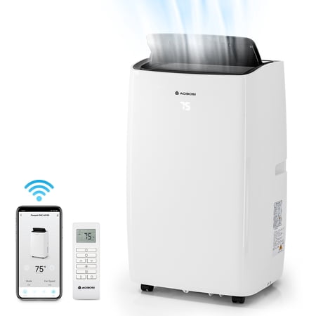 AAOBOSI 12,000 BTU Portable Air Conditioner, 6-in-1 Cooling Unit for Large Room up to 350 Sq.Ft, Quiet 45dB, Smart App Control, Window Kit & Wheels Included