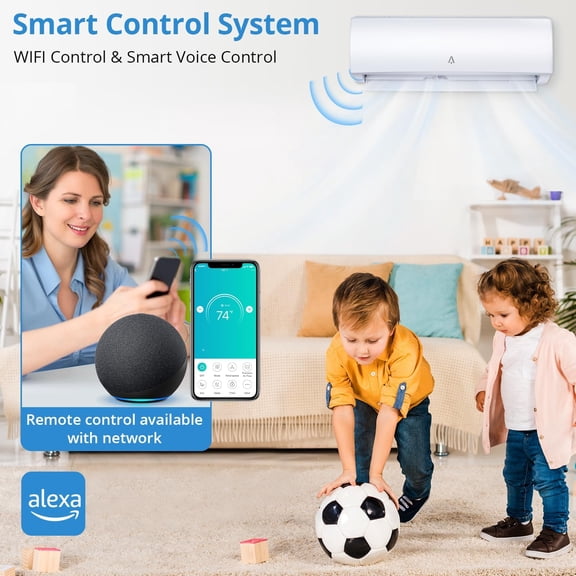 12000 BTU Wall Mount Mini Split Air Conditioner & Heat Pump, 20 SEER2 High Efficiency Inverter System, R454B Eco Refrigerant, WiFi App & Smart Voice Control, 115V Pre-Charged Ductless AC