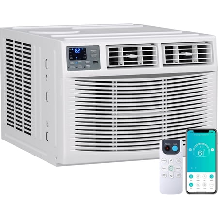 12000 BTU Window Air Conditioner with Heat, Energy-Efficient AC Window Unit with Remote Control, WiFi Enabled, Compatible with Alexa & Go Assistant, Fit for Room up to 550 Sq.Ft