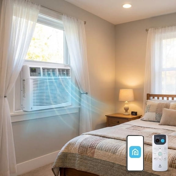 12000 BTU Window Air Conditioner with, Remote & App Control, Quiet 56dB, Easy Installation for 26-36 Inch Windows