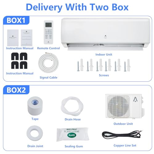 12000 BTUs Mini Split Air Conditioner, Cooling & Heating, 19 SEER2 Wall ...