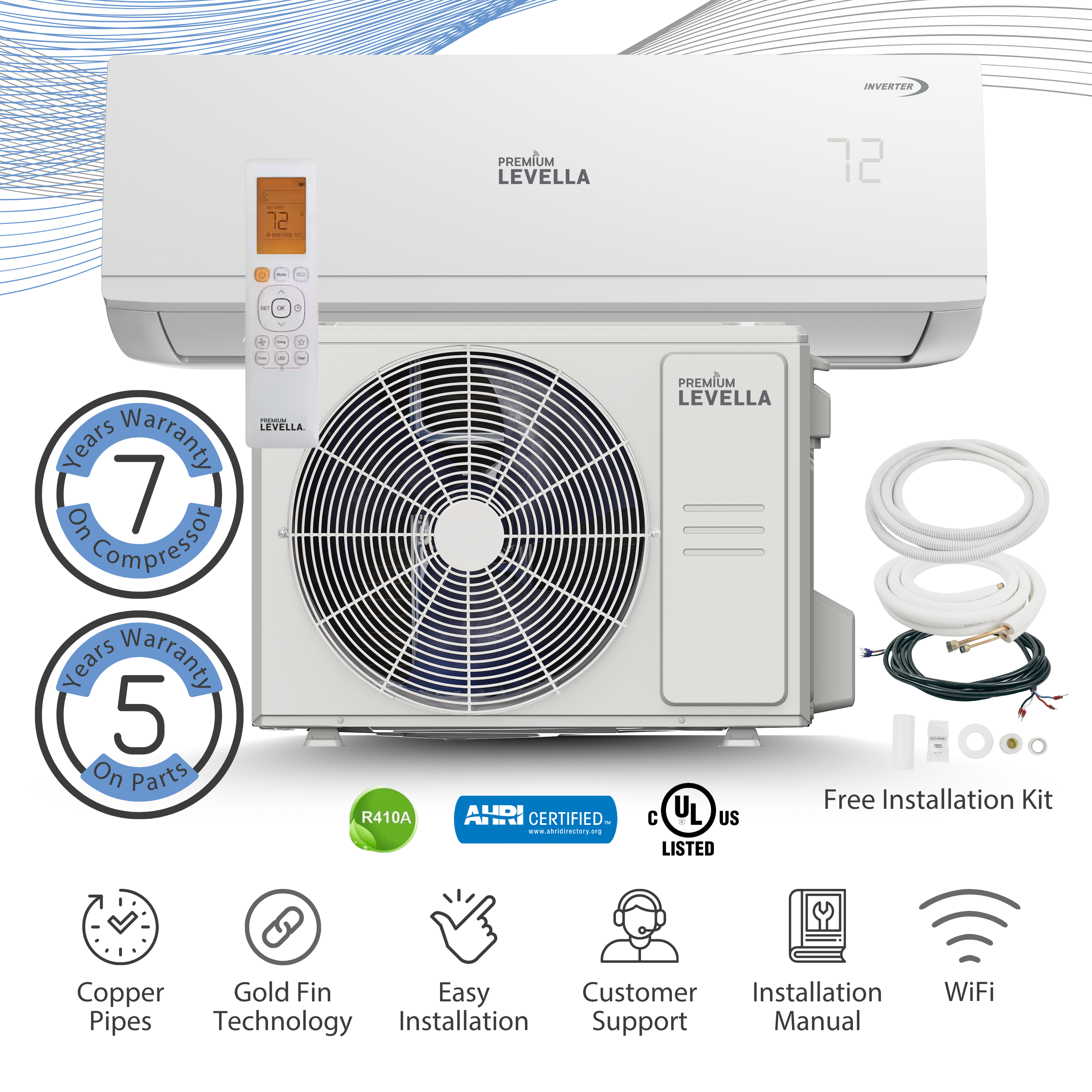 Premium Levella® 12000 Btu Air Conditioner Type Mini Split 21.4 SEER2 Inverter AC Ductless Heat Pump 220V - image 1 of 19