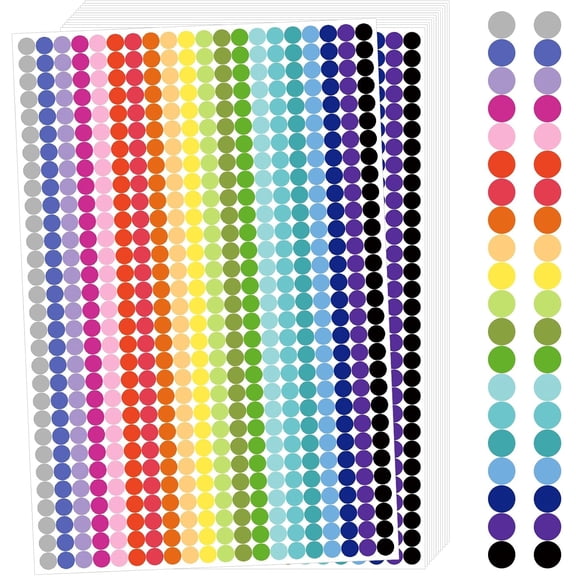 12000 PCS Small Colored Dot Stickers, 1/4" Round Color Coding Labels,20 Colors Circle Tiny Dot Stickers for Classroom, Office, Library, Inventory Organizing, File Classification