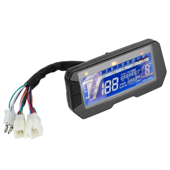 12000 RPM LCD Digital Speedometer Gauge with Water Temperature and Fuel Indicator for 2 and 4 Cylinder Motorcycles / 15.5 x 7.5 cm (6 x 3 inches)