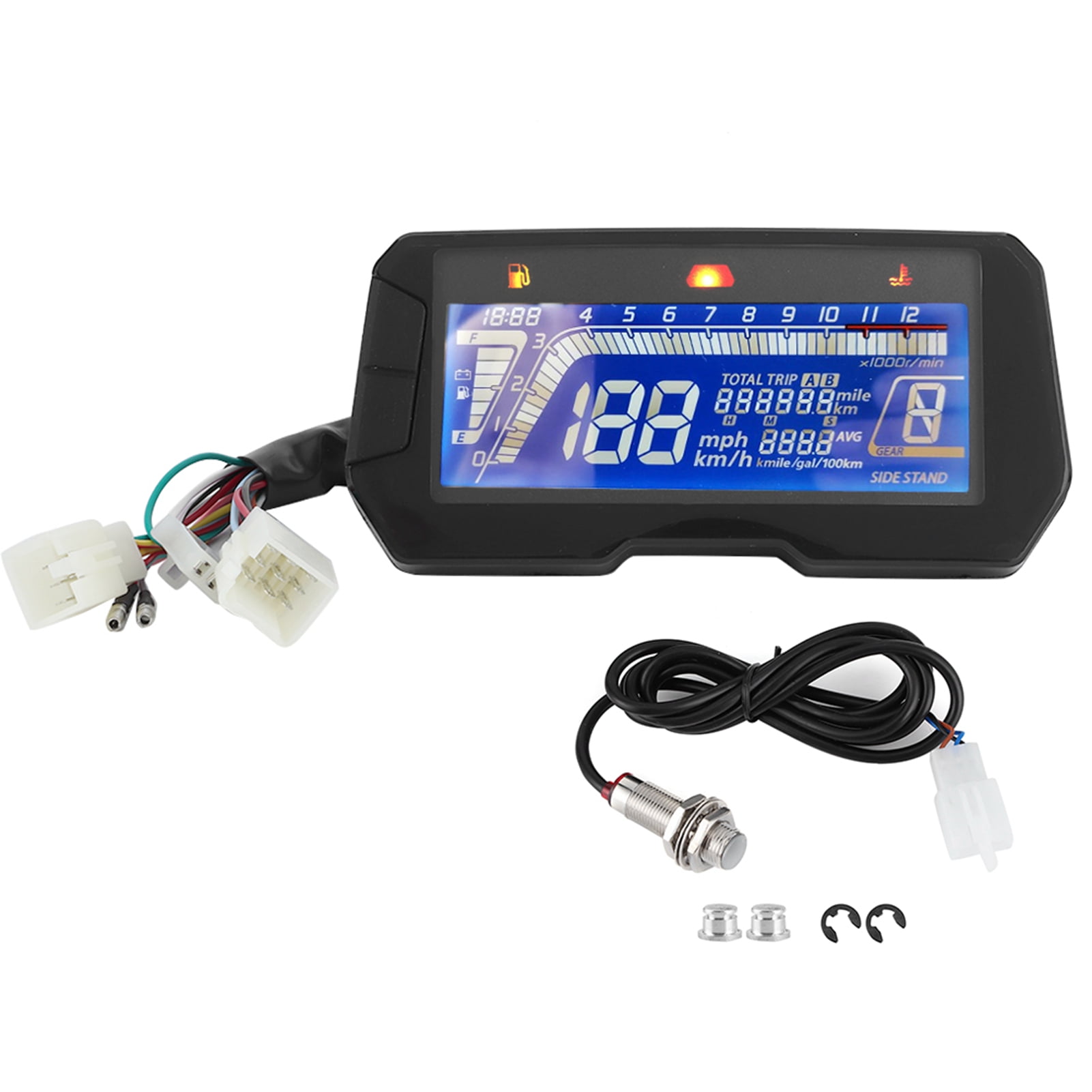 12000 RPM Motorcycle Dashboard 6 Gear Adjustable Water Temp Fuel Gauge