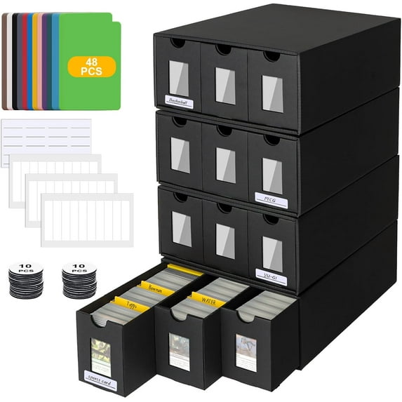 12000+ Trading Card Storage Box for Commander Display, Card Deck Box Cardboard with 48 Card Dividers, Labels & Tapes, Trading Card Collection Box Fit for YuGiOh, TCG, PTCG, MTG and Sport Cards