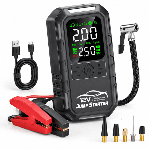 12000A 10-in-1 Portable 12V Car Jump Starter with Air Compressor
