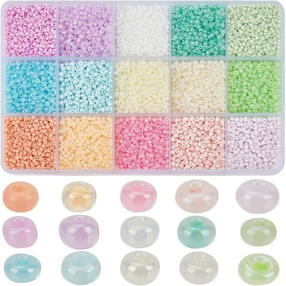 12000Pcs 15 Colors Glass Seed Beads 2-3mm Mixed Color Seed Beads Small Round Spacer Loose Czech Bead Crafts Bead for DIY Bracelets Necklaces Jewelry Making Hole: 0.8-1mm