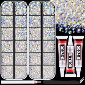 12000Pcs Resin Rhinestones for Bedazzling with 3Pcs B7000 Jewelry Glue, 2 Boxes Transparent AB Flatback Rhinestones for Crafting Crafts DIY, Crystals Gems for Clothing Shoes Tumblers Nail Art Makeup