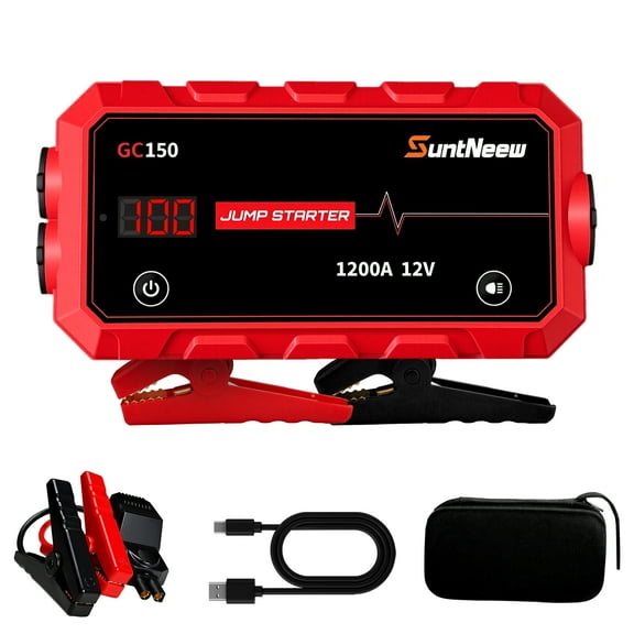 12000mAh Car Jump Starter, Portable Emergency Battery Booster with Flashlight, 12V Auto Starter Pack for Winter Cold Start, Power Bank with QC/PD Fast Charging