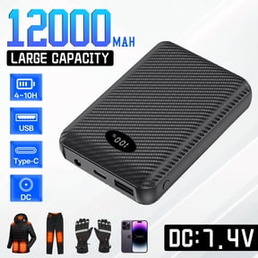 12000mAh Heated Vest Battery Pack, 7.4V/3A Fast Charging Power Bank with USB Port for Heated Clothing