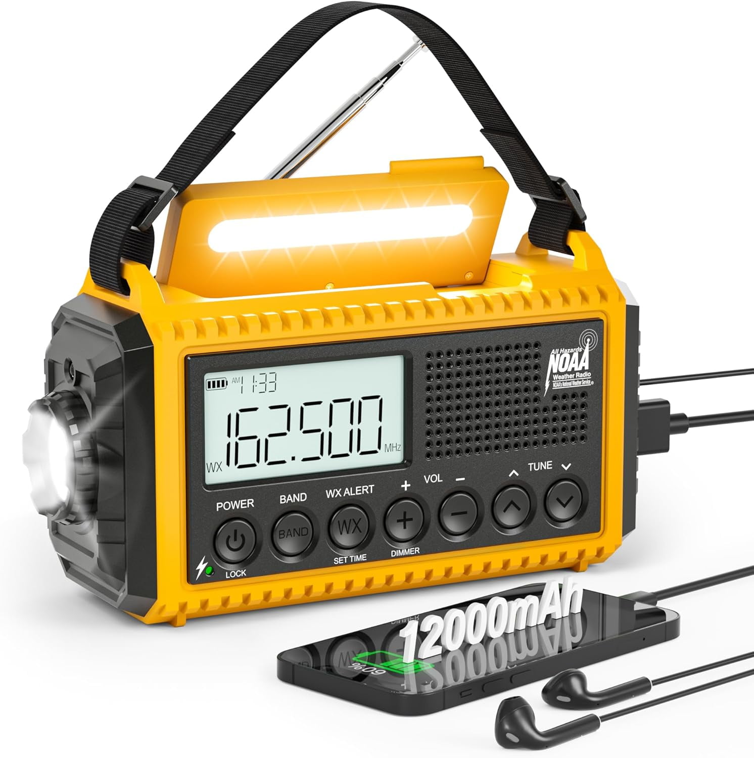 12000mAh NOAA Emergency Weather Radio, Hand Crank Emergency Radio ...