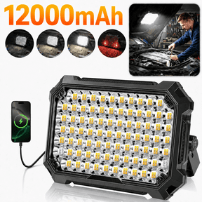 Rechargeable LED Work Light 12000mAh, 10000LM Portable Magnetic Work Light 320 LED, 4 Modes, Adjustable Stand for Mechanics, Camping, Fishing, Car Repair, Emergency Light for Power Outage