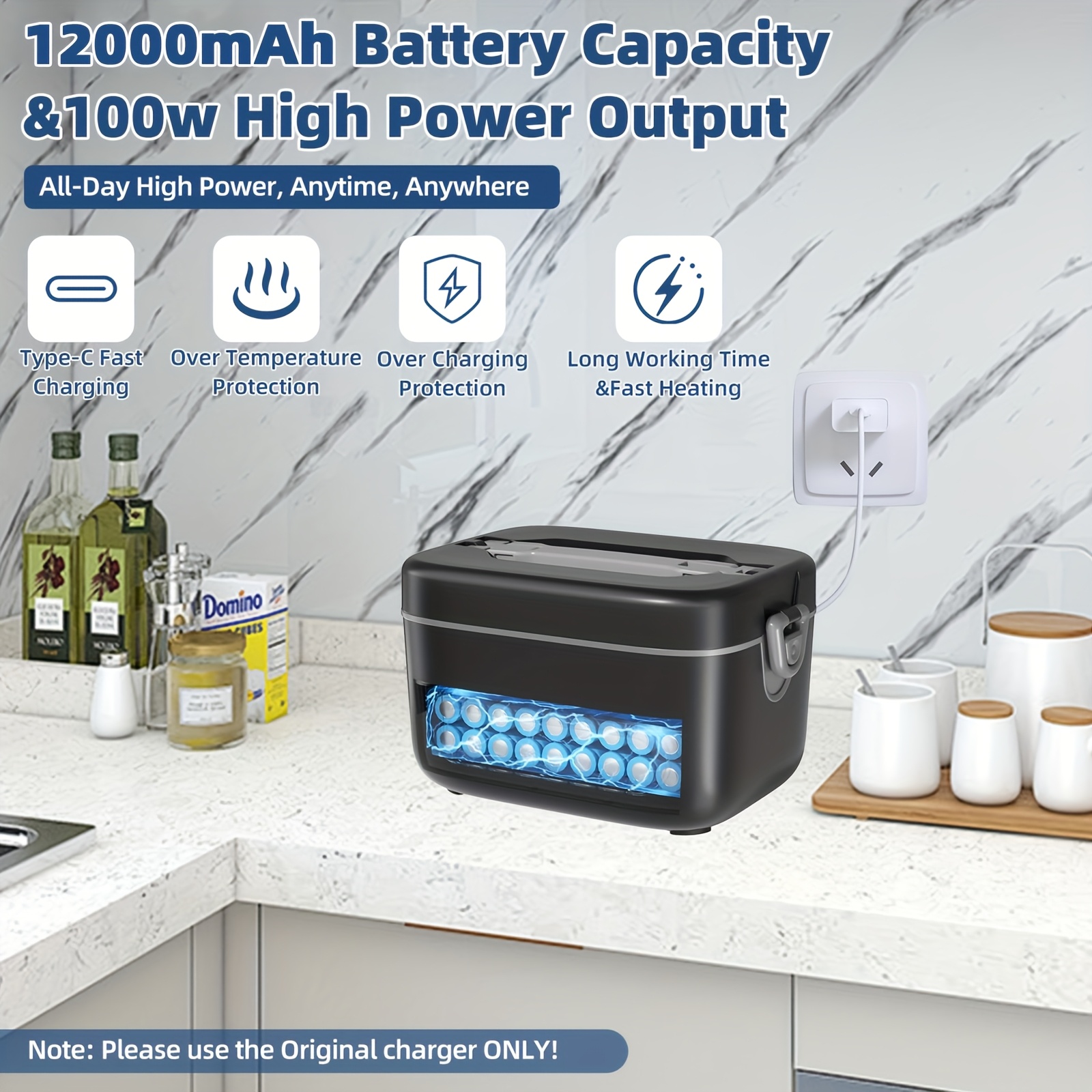 Remote Control Lunch Box 12000mAh Wireless Electric Lunch Box | 40.58oz Large Capacity, 5-Sided ...