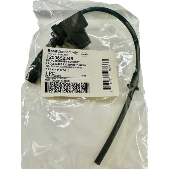 1200652346 Cable 4 Pole Male External Thread 12in BLK PVC Housing, 111372-110