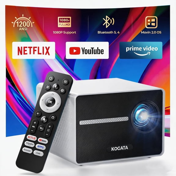 [1200ANSI/Built-in Apps] Smart-Portable-Mini-Projector with WiFi and Bluetooth, Electric Focus/ 4P Keystone/HDR10+, 1080P HD Projector for Bedroom Home Theater, Outdoor-Movie-Proyector Gift