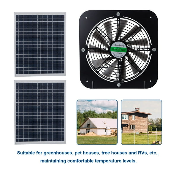 1200 CFM Solar Powered Attic Ventilator Gable Roof Vent Fan + 30W Foldable Panel
