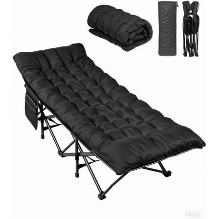1200D Double Layer Oxford Camping Cots for Adults, Folding Cots for Sleeping with Mattress, Outdoor Folding Bed with Carry Bag for Camping, Black