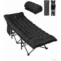 1200D Double Layer Oxford Camping Cots for Adults, Folding Cots for Sleeping with Mattress, Outdoor Folding Bed with Carry Bag for Camping, Black