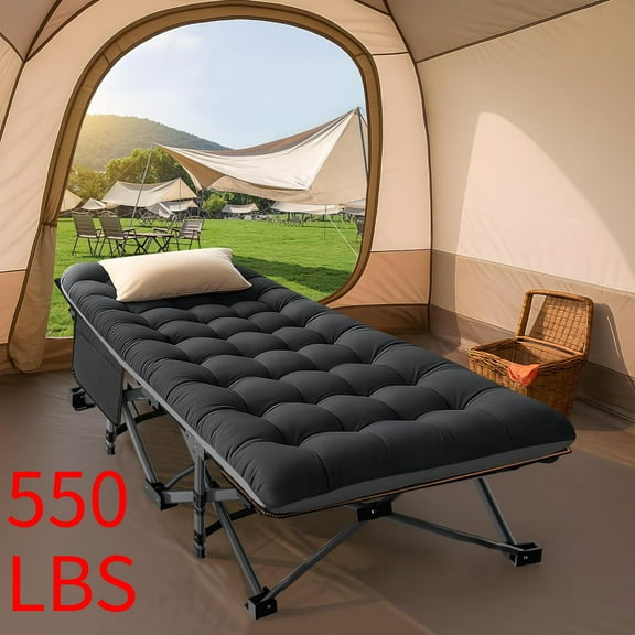 1200D Double Layer Oxford Folding Camping Cot - 300LB Capacity & Soft Carry Bag. Sturdy Frame & Comfortable Surface for Outdoor Sleeping.