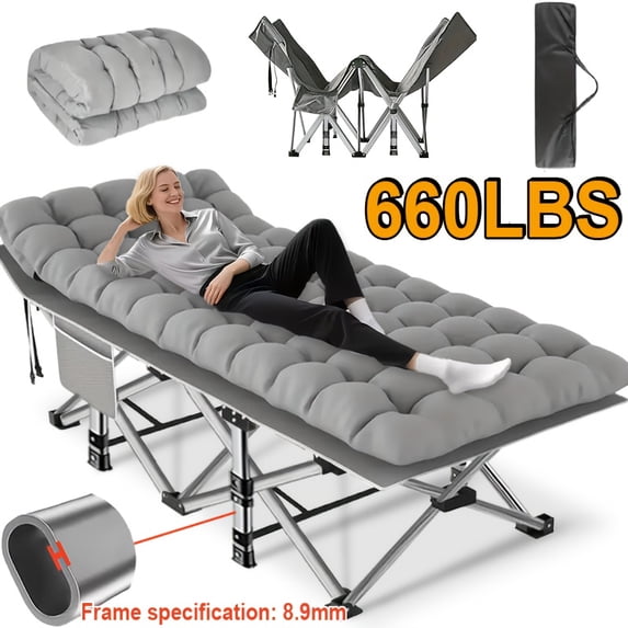 1200D Oxford Foldable Camping Bed for Adults with Soft Foam Pad & Carry Bag, Double Layer Portable Outdoor Camping Bed, Guest Bed, Recliner Sofa Bed for Camping & Home