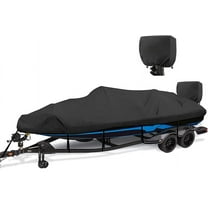 1200D Waterproof Boat Cover - Fits 16' to 18.5' ft Bass, V-Hull, Tri-Hull, Fish & Ski, Runabout Bowrider Boats - Heavy Duty Canvas Black