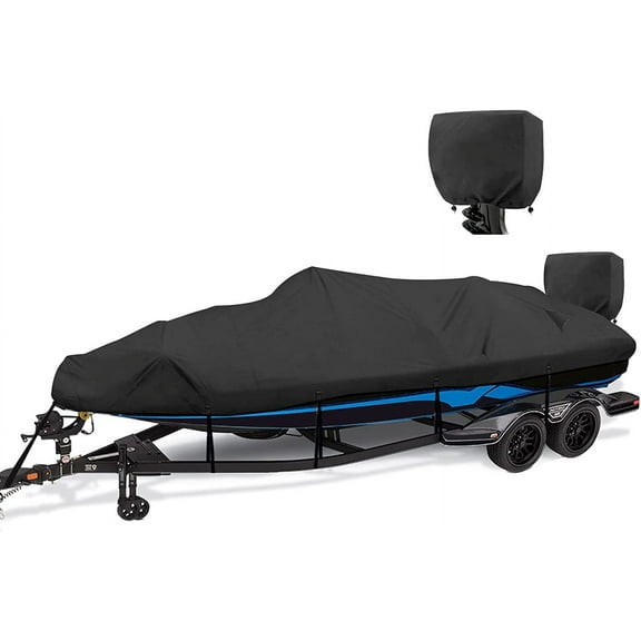 1200D Waterproof Boat Cover - Fits 16' to 18.5' ft Bass, V-Hull, Tri-Hull, Fish & Ski, Runabout Bowrider Boats - Heavy Duty Canvas Black