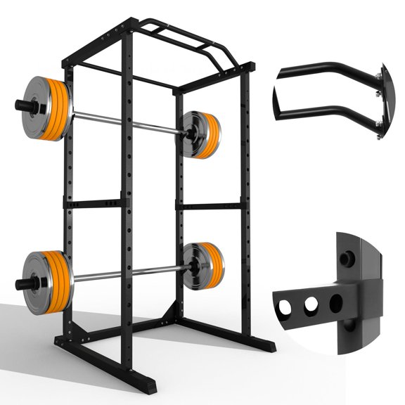 1200LB Capacity Squat Rack Power Cage, Multi-Function Weight Cage with Adjustable Cable Crossover & J-Hooks, Heavy Duty 81.5" Height Rack for Home Gym Strength Training