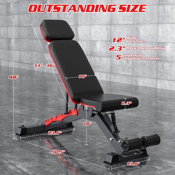 1200LBS Adjustable Weight Bench Press, Heavy-duty Workout Bench for Home Gym, Extra Headrest, Incline Decline strength Training Bench Press for Full Body Workout Extrem Stable