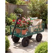 1200LBS Heavy Duty Steel Garden Cart   Removable Mesh Sides   13" All-Terrain Wheels   180  Rotating Handle   Utility Yard Wagon for Lawn, Farm, Outdoor Gardening