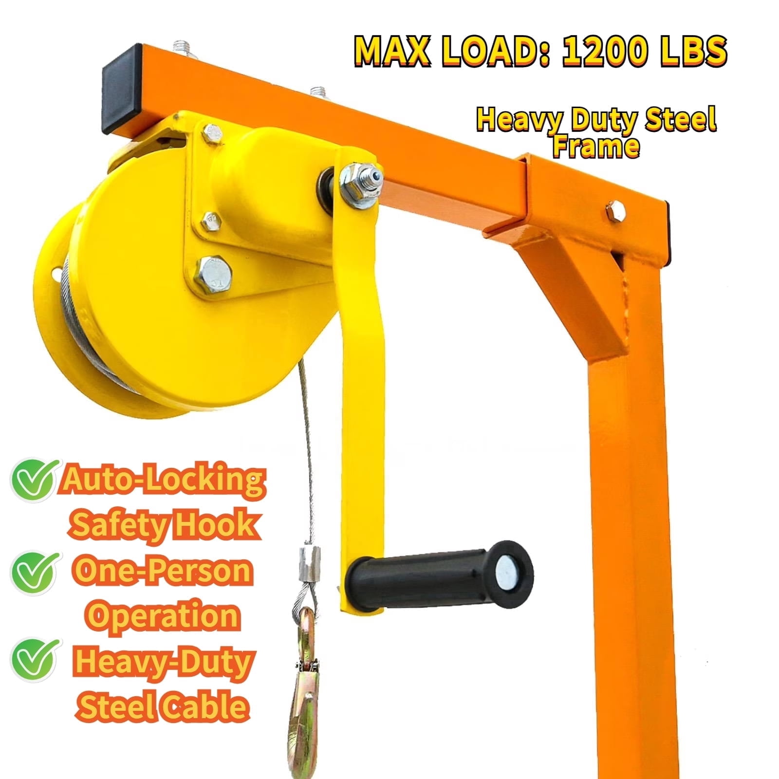 Muweixin 1200LBS AC Lifter, Wall-Mounted Foldable Winch Hoist for AC Unit Lifting, 33ft Steel Cable Crane Lift, Portable Heavy-Duty，Ideal for Roof Top or Wall HVAC