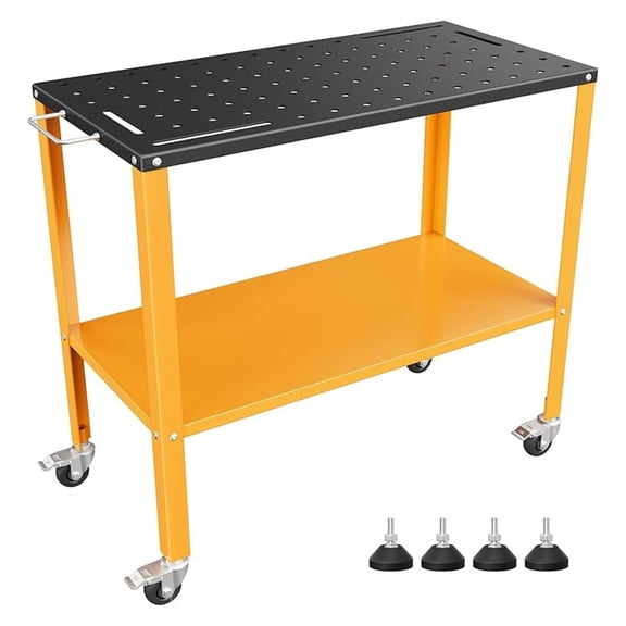 1200LBS Welding Table, 36"x18" Welding Workbench, Black Oxide Finish with 4 Lockable Braking Casters, Storage Tray, 4 Tool Slots and 5/8'' Fixture Holes for Garage & Workshop