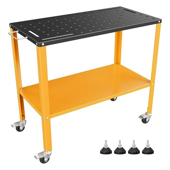 1200LBS Welding Table, 36x18" Workbench w/Casters & Tray - Heavy Duty Steel Welding Workstation for Garage & Workshop