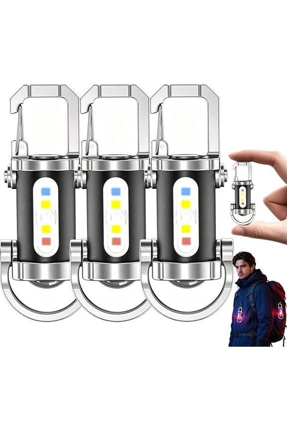 1200LM Mini Keychain Flashlight, Rechargeable IPX7 Waterproof LED EDC Light, 7 Modes Portable Bright for Camping Hiking Emergency, Black 3PCS (k)