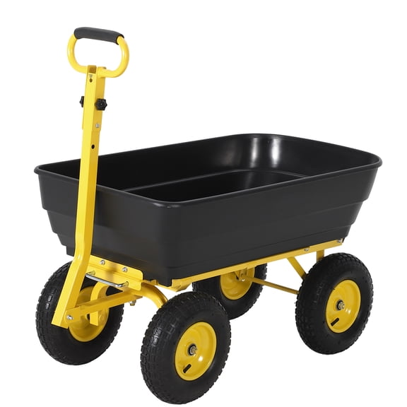 1200Lb Garden Dump Cart, Heavy Duty All-Terrain Utility Wagon, Quick-release dumping for soil/plants/tools. 10" flat-free wheels ensure stable movement . Heavy-duty steel frame.