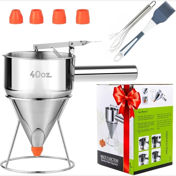 1200ML Batter Dispenser Pancake Cupcake Batter Separator with Silicone oil brush & egg beater Cookie Cake Waffles Cream Speratator Measuring Baking Tools