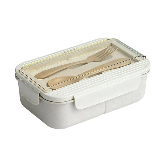 1200Ml Wheat Pattern Lunch Box Microwave Safe Compartmented Food Container Leak Proof Design For Adults Students With Cutlery Neutral Tone