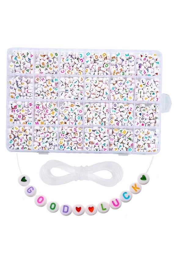 1200Pack Alphabet Letter Beads W/ Elastic Cord Round Heart Pattern Bead A-Z 4x7mm for Jewellery Bracelet Necklace letters