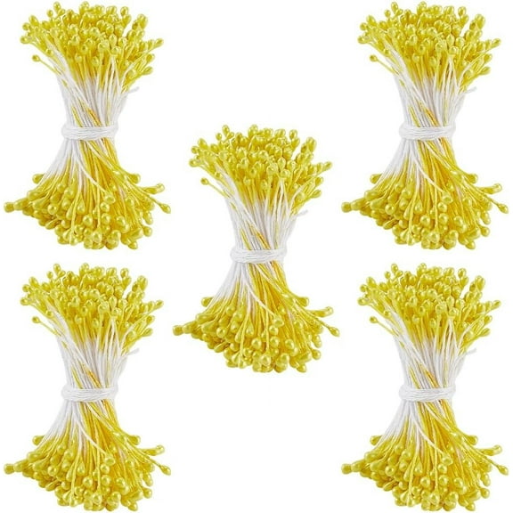 1200Pcs 0.12 inch Flower Stamens Artificial Flower Small Stamens Plastic Pearl Yellow Floral Stamen Double Head Pollens Core for Flower Hairpin Jewelry Making Accessories Supplies DIY Craft