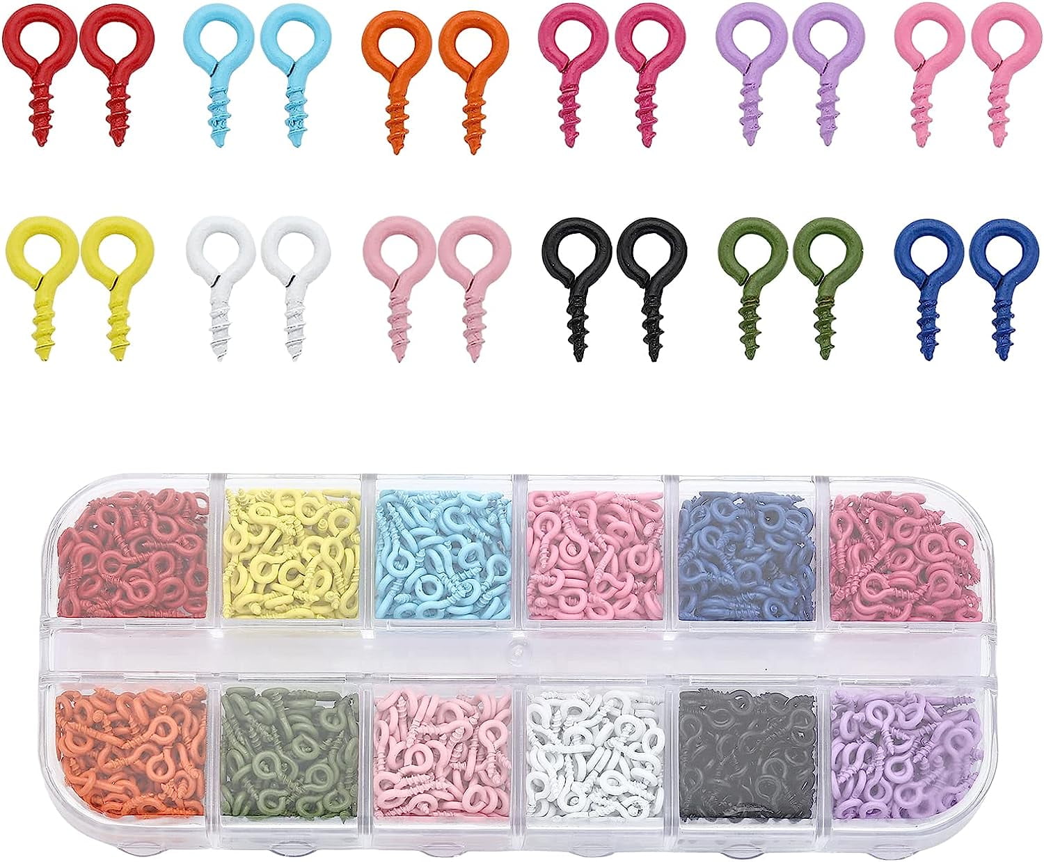 1200Pcs 12 Colors Screw Eye Pin Mini Metal Eye Screw Eye Pin Peg Bails ...