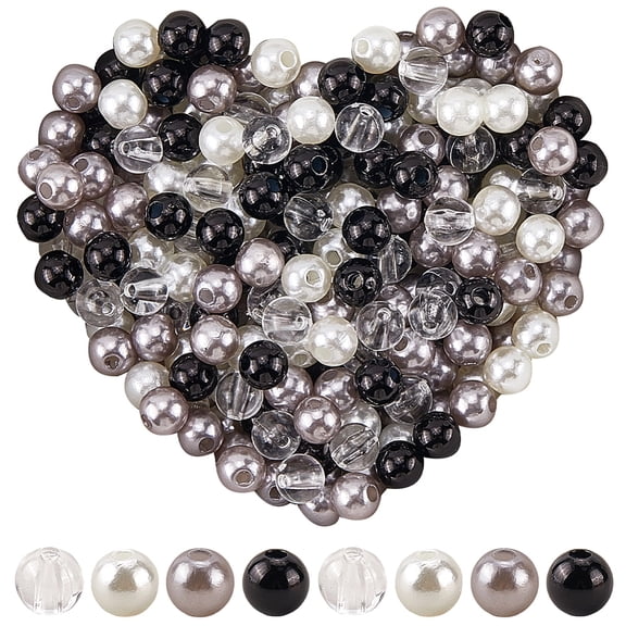 1200Pcs 4 Style ABS Plastic Imitation Pearl Round Beads Transparent acrylic beads Round Mixed Color 7.5~8mm Hole: 2~2.3mm 300pcs/style