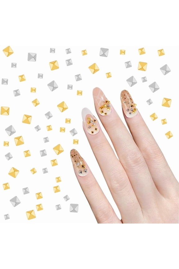1200Pcs 6 Styles 2 Color Mini Metal Rivet Punk Nail Charms 1-1.5mm Gold Silver Nail Charms Cone Nail Art Studs Alloy Studs Nail for Women Art Charms Nail Supplies for DIY