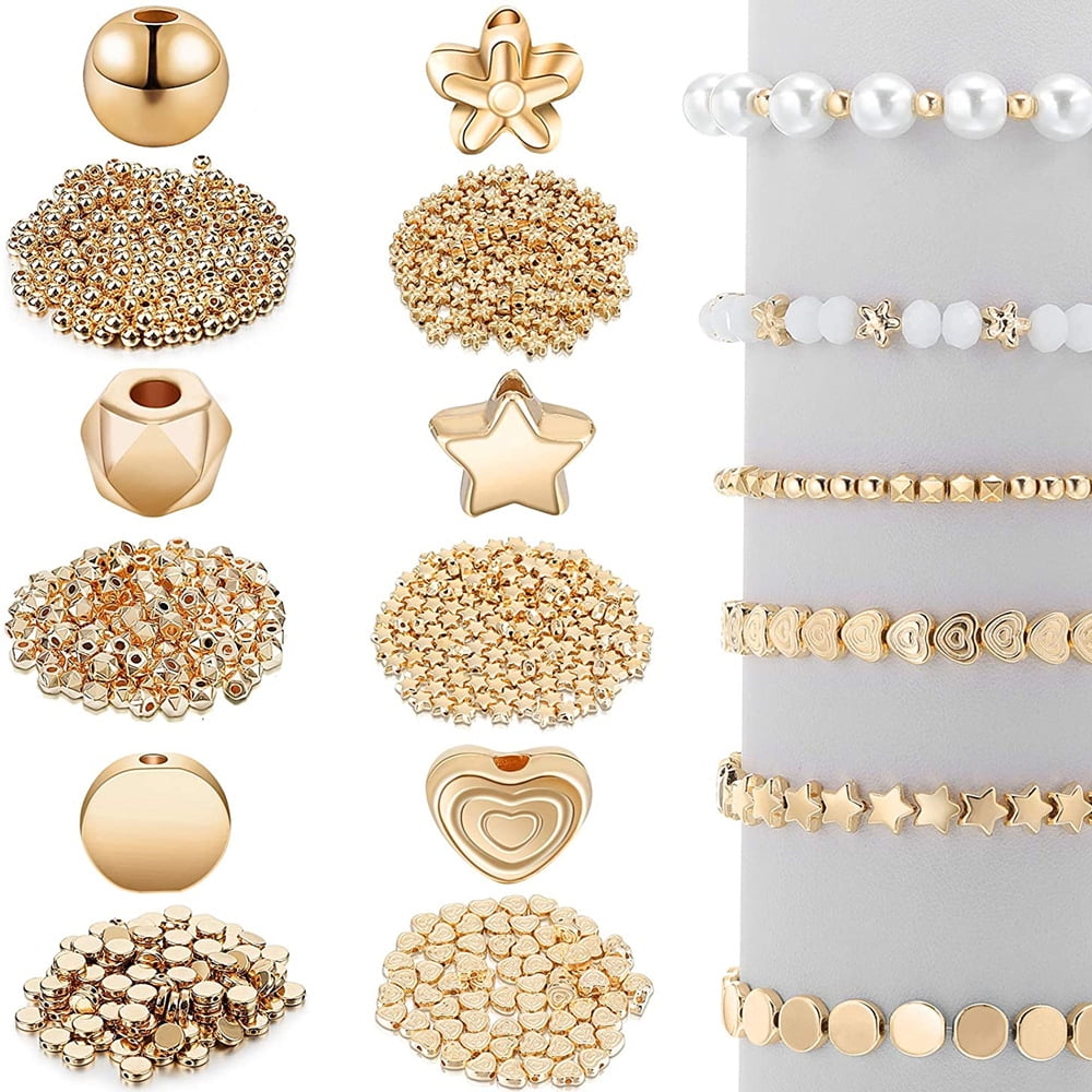 1200Pcs 6Styles Gold Spacer Beads Assorted Jewelry Making Loose Beads for DIY Bracelet Necklace Earring Craft Making gold Walmart
